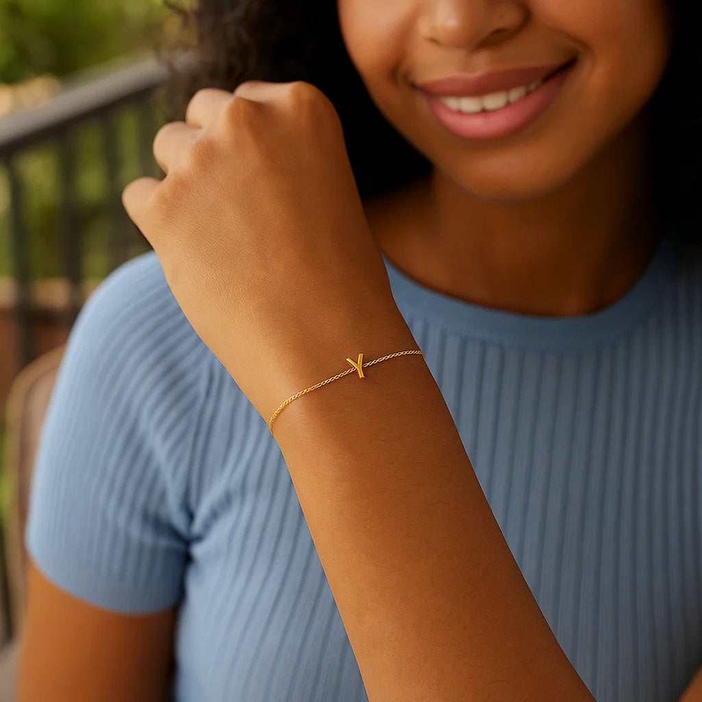 14K Yellow Gold Women's Mini Initial Y Bracelet – 7 Inches – 14K Gold