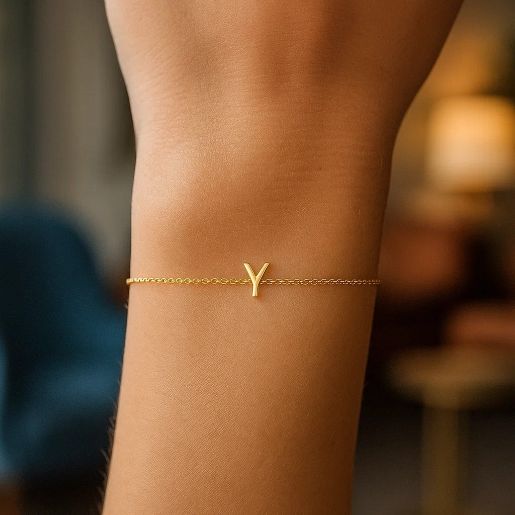 14K Yellow Gold Women's Mini Initial Y Bracelet – 7 Inches – 14K Gold
