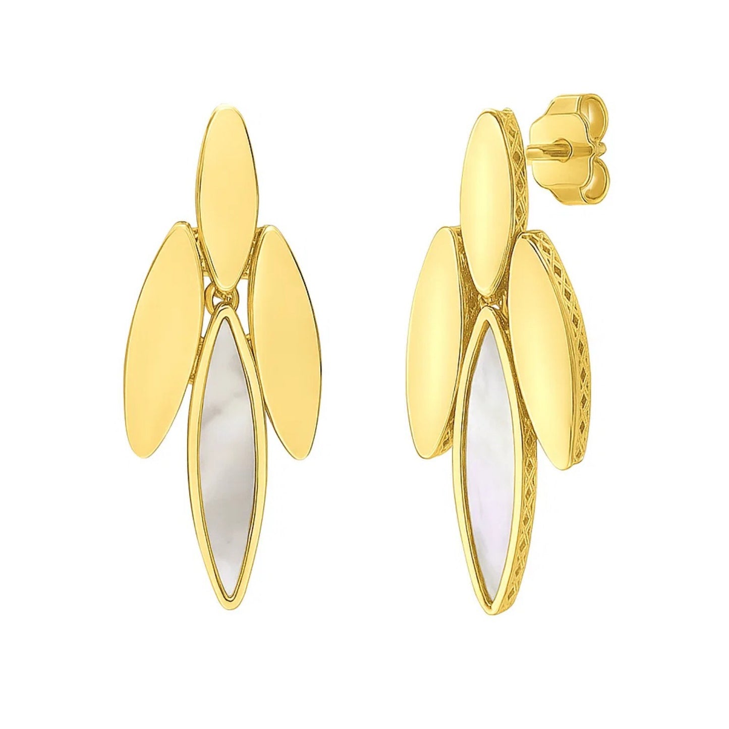 14K Yellow Gold Mother of Pearl Dangle Earrings