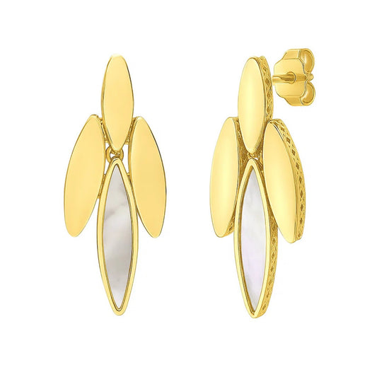 14K Yellow Gold Mother of Pearl Dangle Earrings
