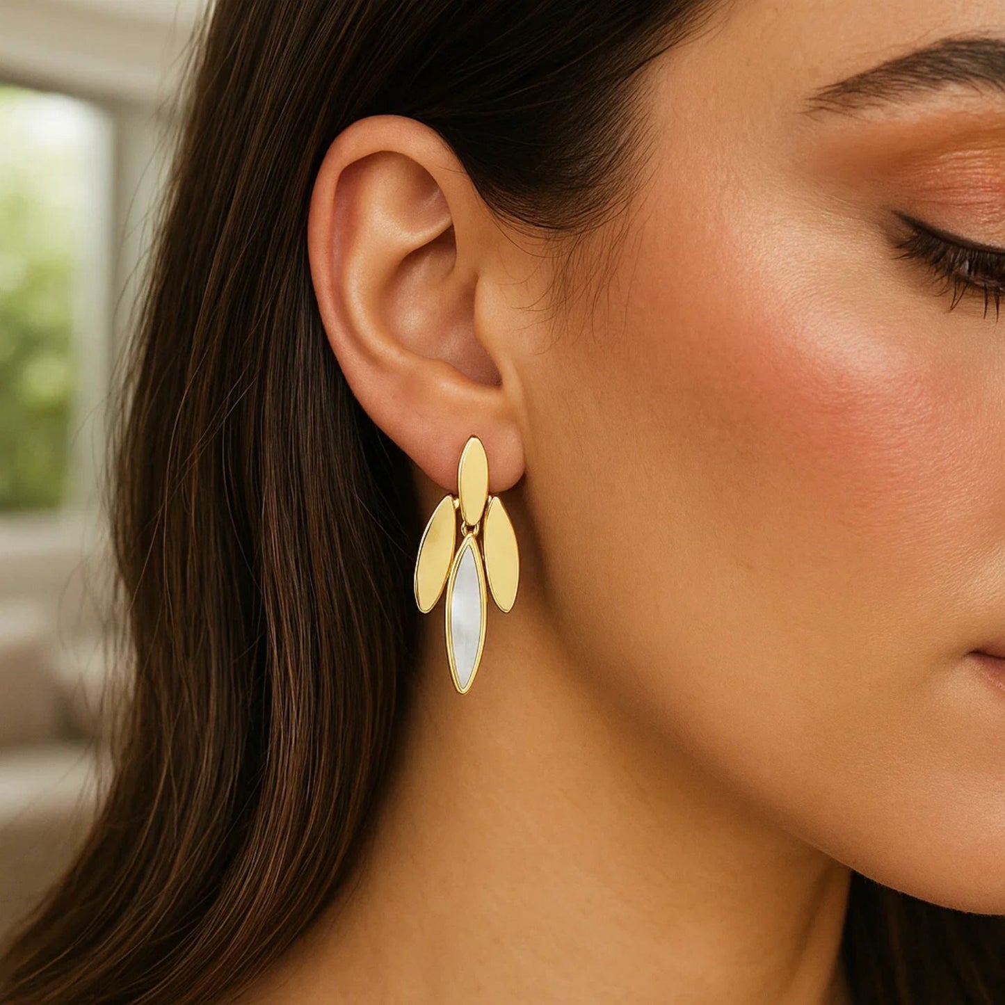 14K Yellow Gold Mother of Pearl Dangle Earrings