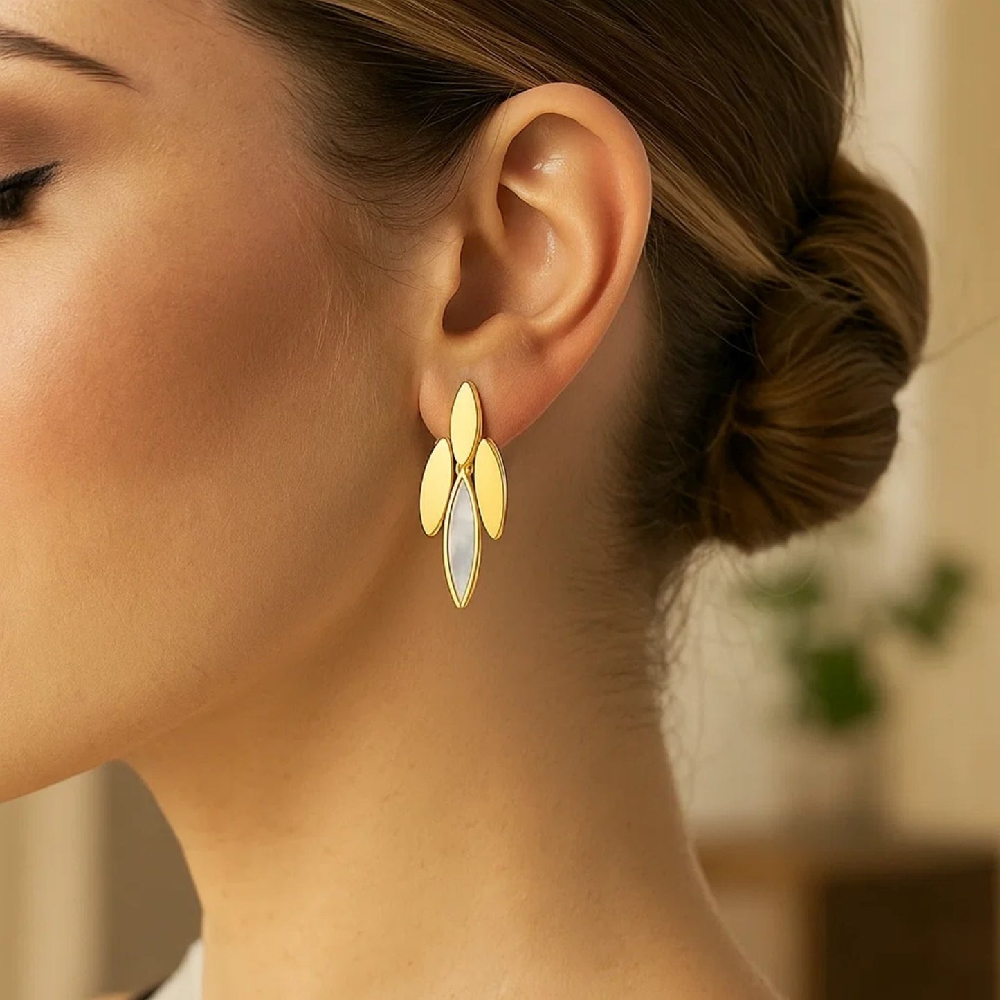 14K Yellow Gold Mother of Pearl Dangle Earrings