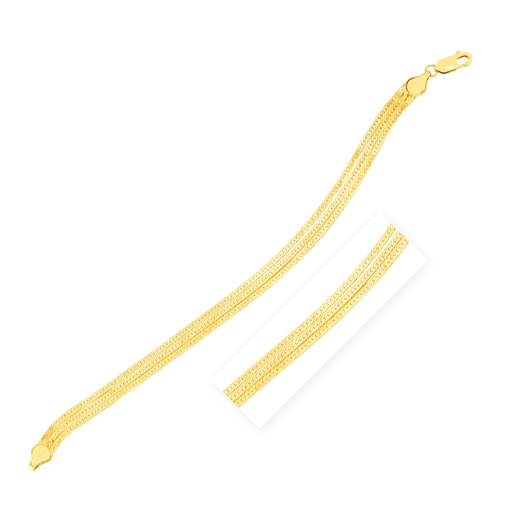 14K Yellow Gold Three Strand Herringbone Bracelet 1.80mm | Solid Gold, 7"