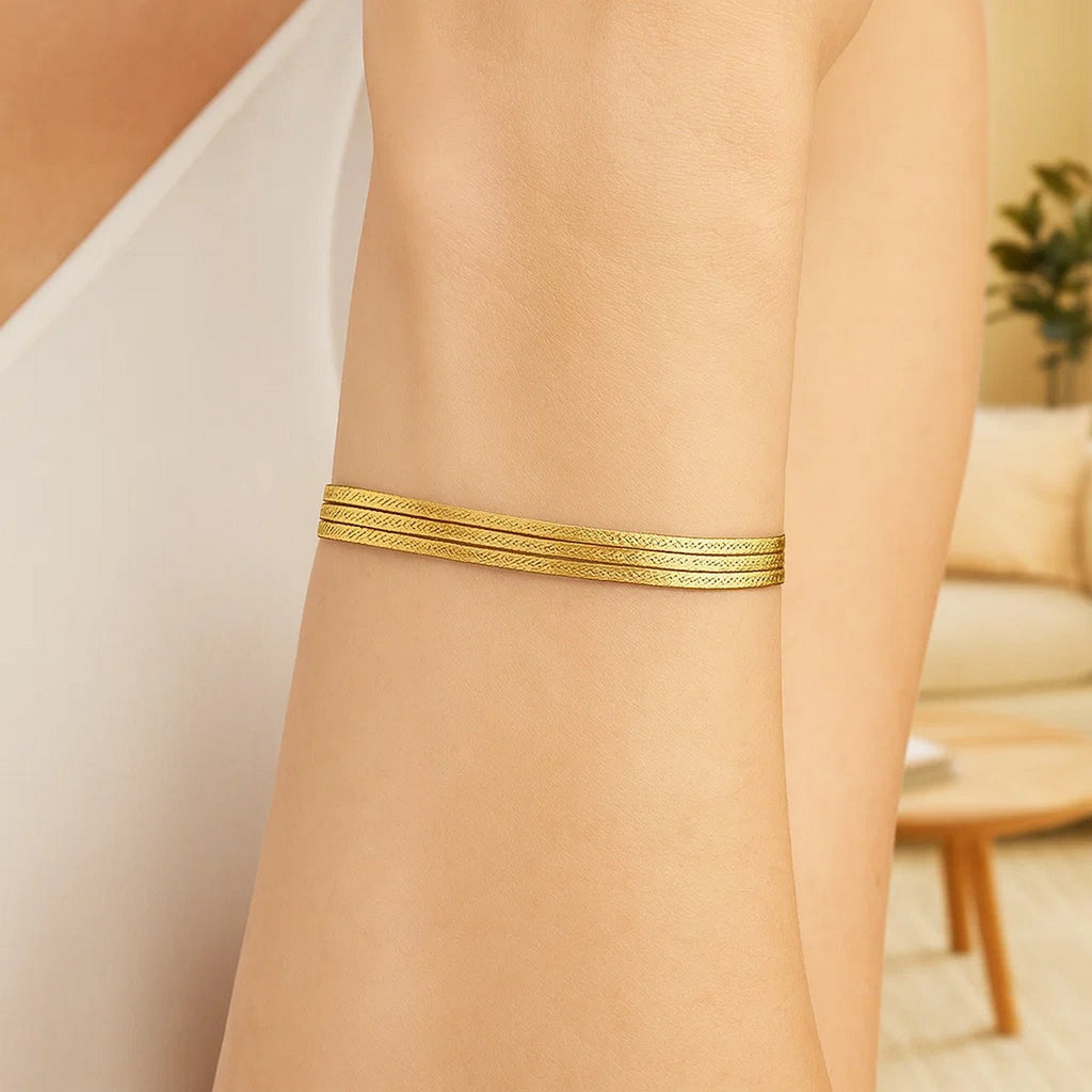 14K Yellow Gold Three Strand Herringbone Bracelet 1.80mm | Solid Gold, 7"