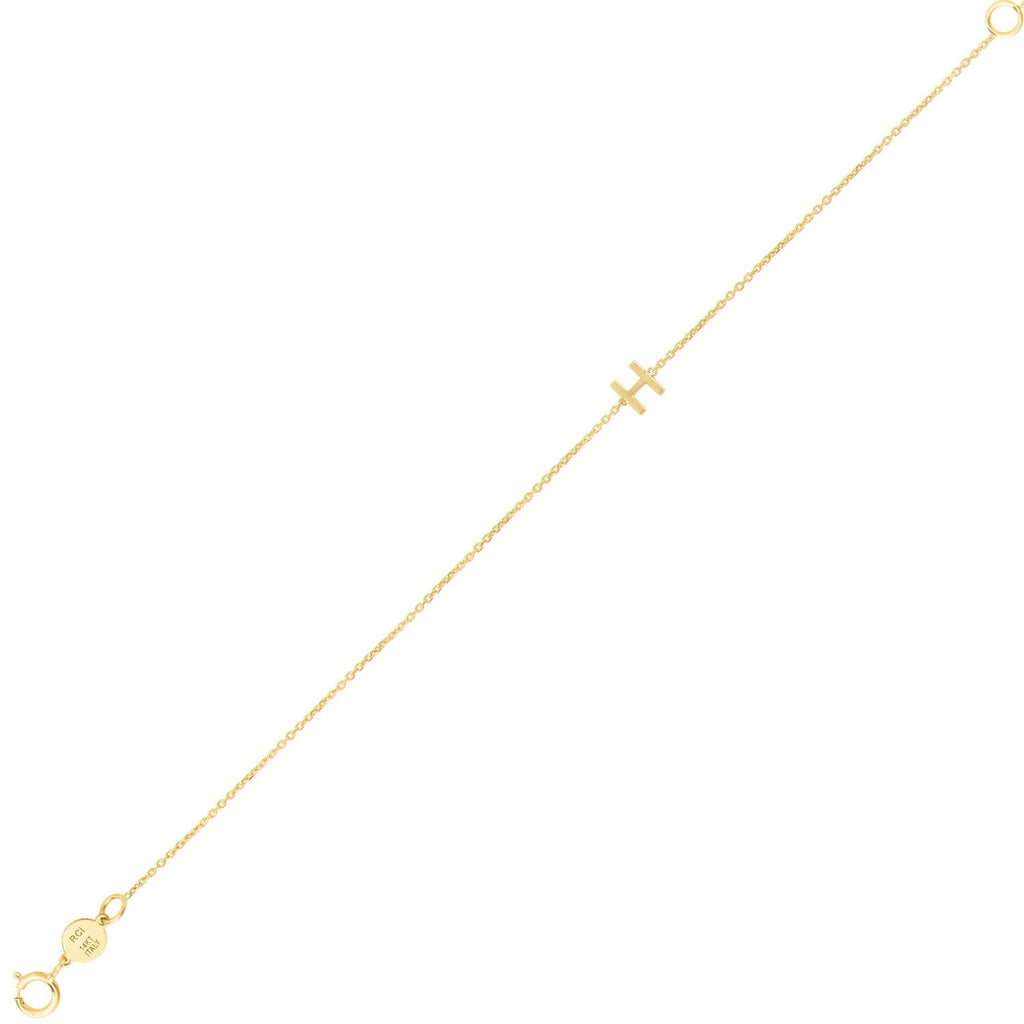 14K Yellow Gold Women's Mini Initial H Bracelet – 7 Inches – 14K Gold