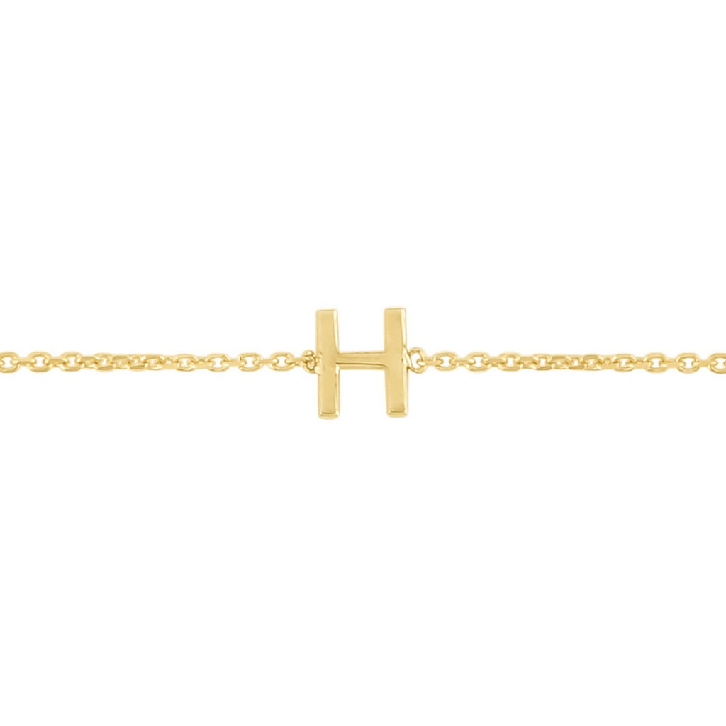 14K Yellow Gold Women's Mini Initial H Bracelet – 7 Inches – 14K Gold