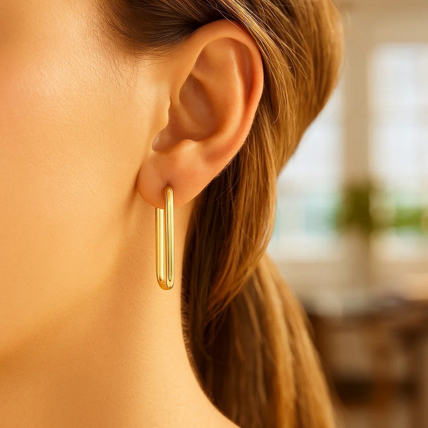 14k Yellow Gold Endless Rectangle Hoops
