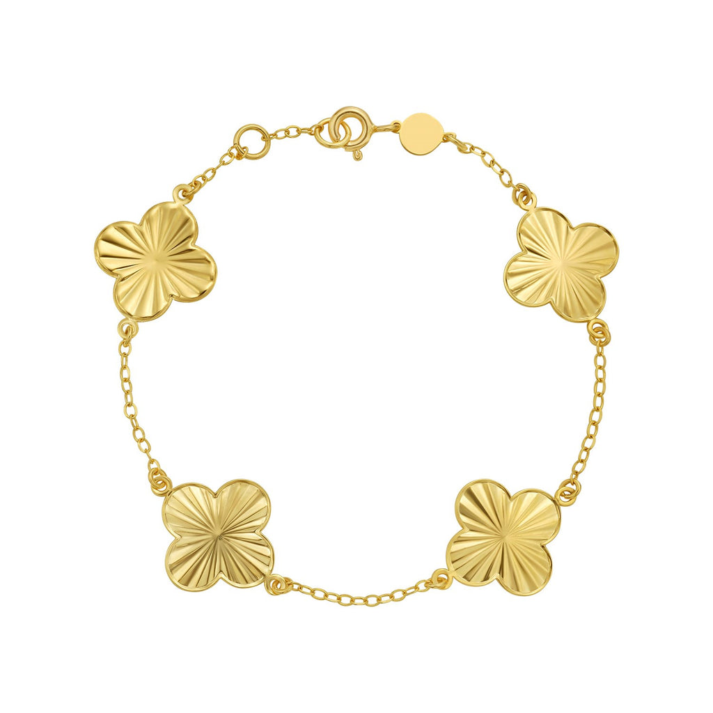 14K Yellow Gold Clover Link Bracelet | Spring Ring Clasp | 7.25 Inches