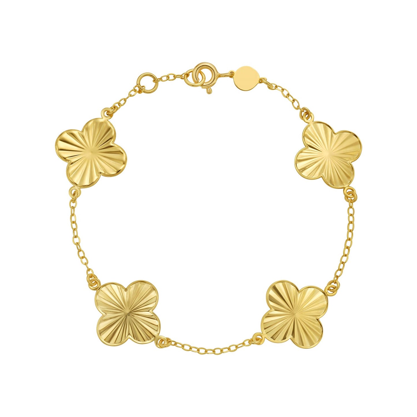 14K Yellow Gold Clover Link Bracelet | Spring Ring Clasp | 7.25 Inches