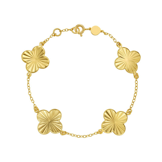 14K Yellow Gold Clover Link Bracelet | Spring Ring Clasp | 7.25 Inches