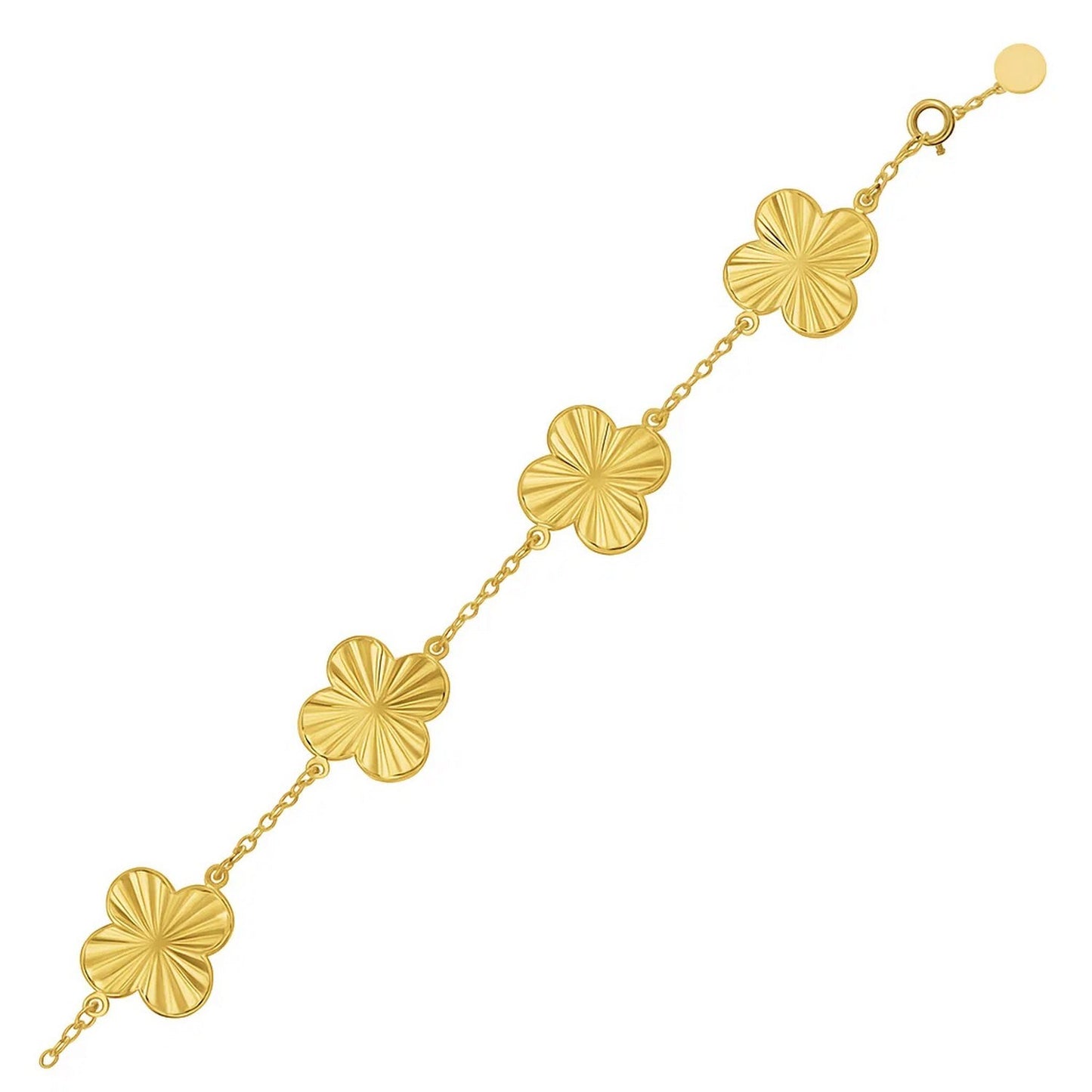 14K Yellow Gold Clover Link Bracelet | Spring Ring Clasp | 7.25 Inches