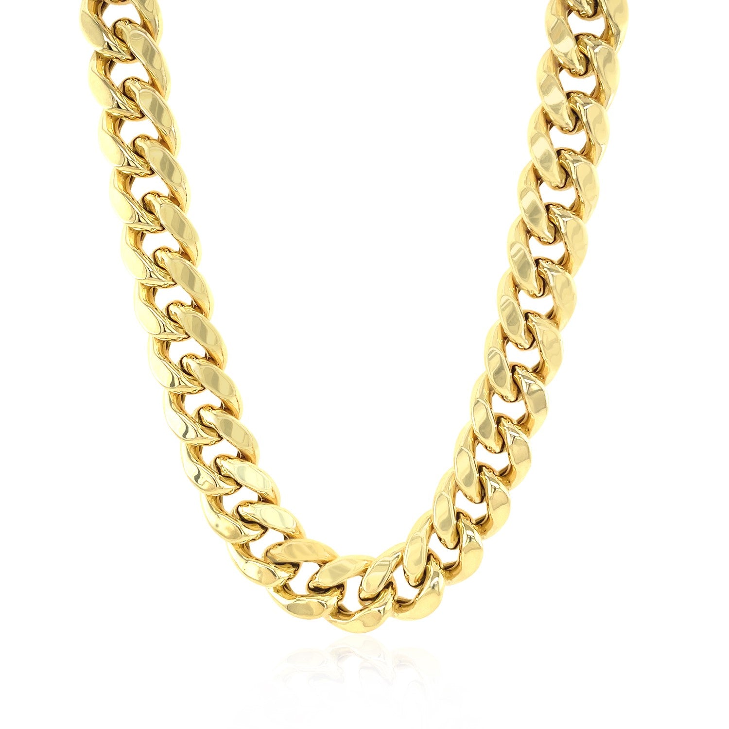 14K Yellow Gold Semi Solid Miami Cuban Chain Necklace (10.70mm) – True Pure Gold