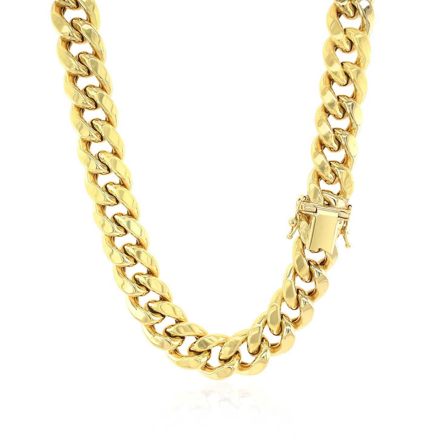 14K Yellow Gold Semi Solid Miami Cuban Chain Necklace (10.70mm) – True Pure Gold