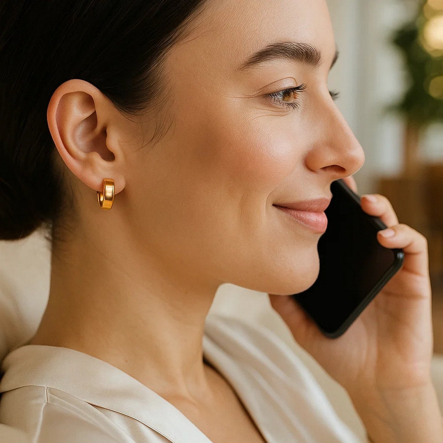 Small Tube Hoop Earrings in 14K Yellow Gold