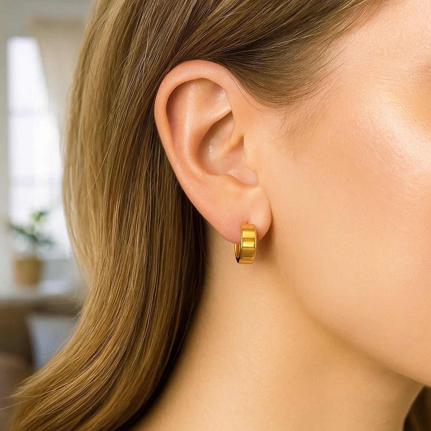 Small Tube Hoop Earrings in 14K Yellow Gold