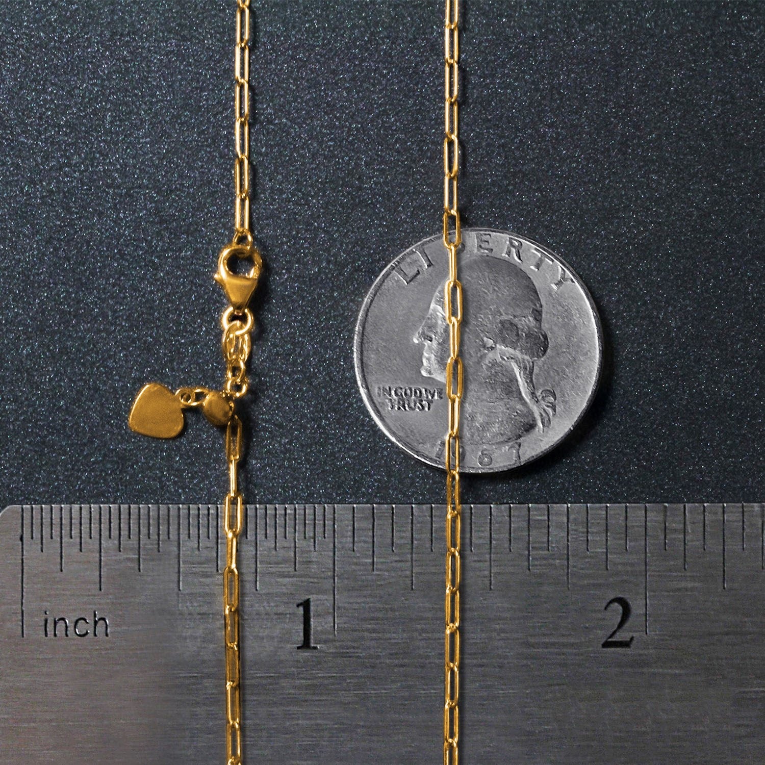 14K Yellow Gold Adjustable Paperclip Chain 1.50mm | Heart Dangle, Solid Gold