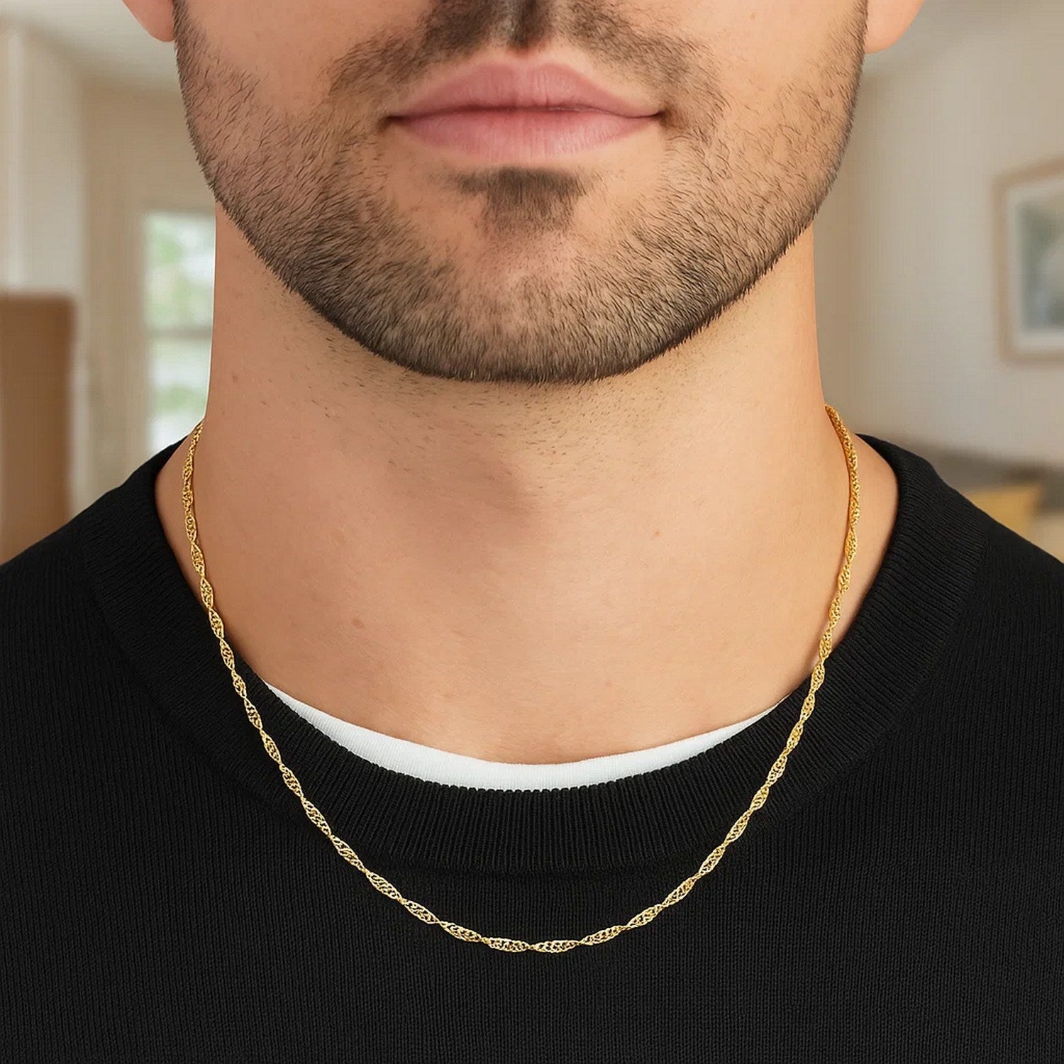 14K Yellow Gold Singapore Chain 1.80mm | Solid Gold, Lobster Clasp