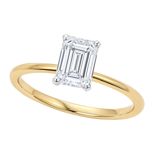 1.50Ct Emerald Lab Grown IGI G/VS1 Diamond Ring in 14K Yellow Gold