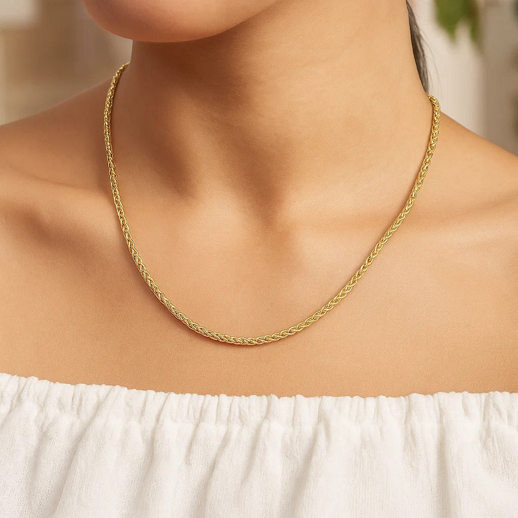14K Yellow Gold Lightweight Wheat Chain – 2.80mm, Solid Gold