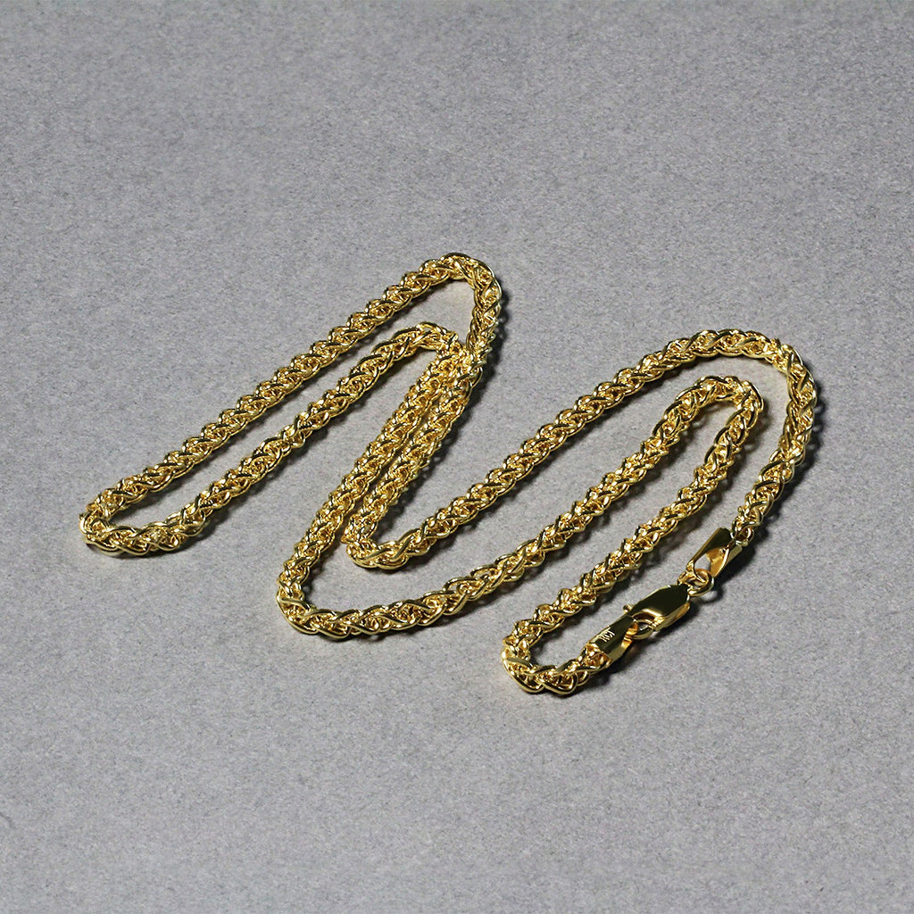 14K Yellow Gold Lightweight Wheat Chain – 2.80mm, Solid Gold