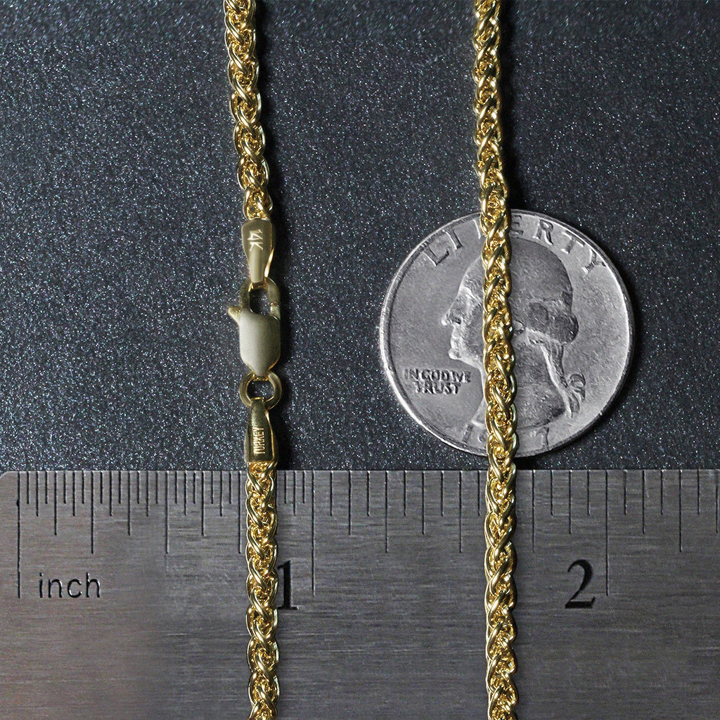 14K Yellow Gold Lightweight Wheat Chain – 2.80mm, Solid Gold