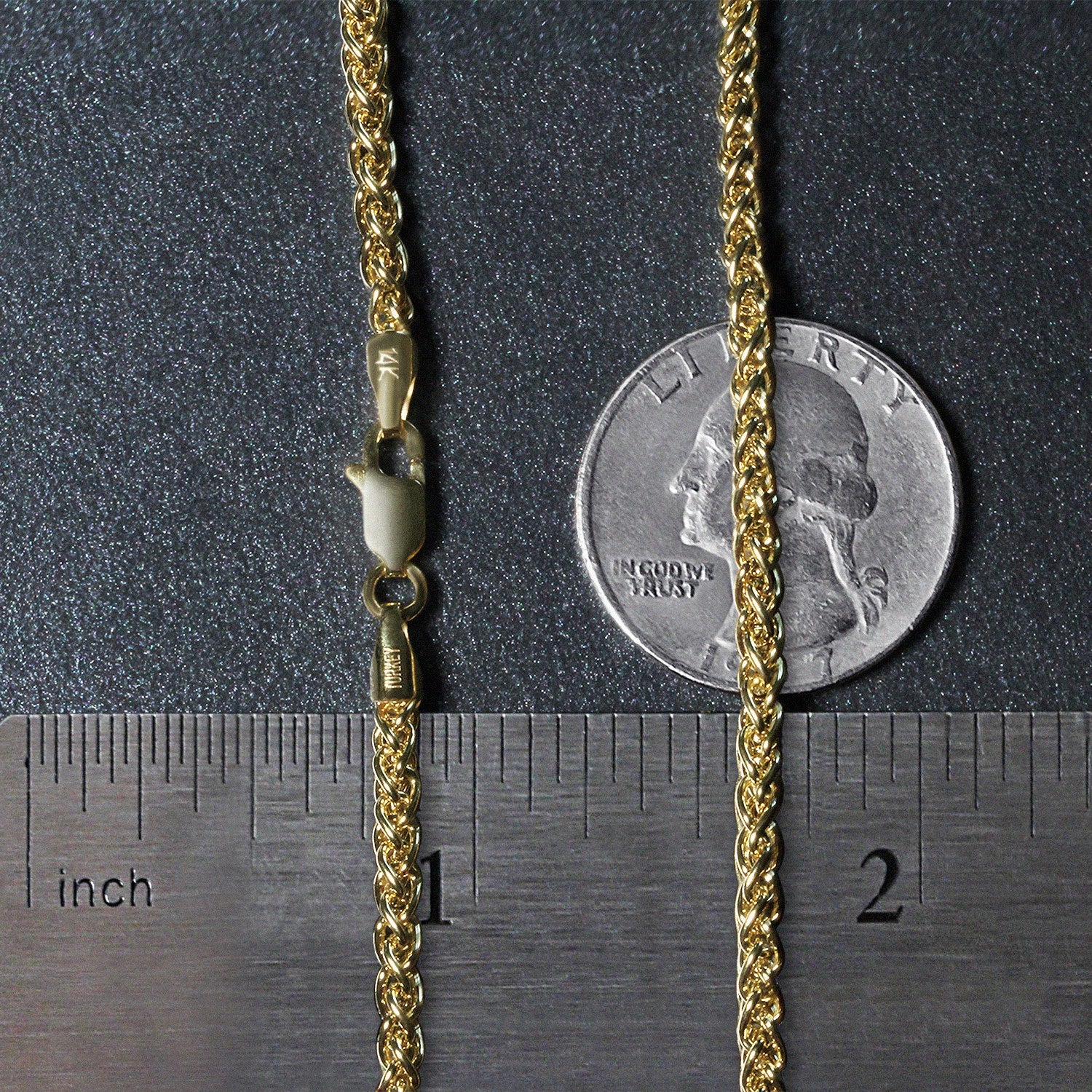 14K Yellow Gold Lightweight Wheat Chain – 2.80mm, Solid Gold