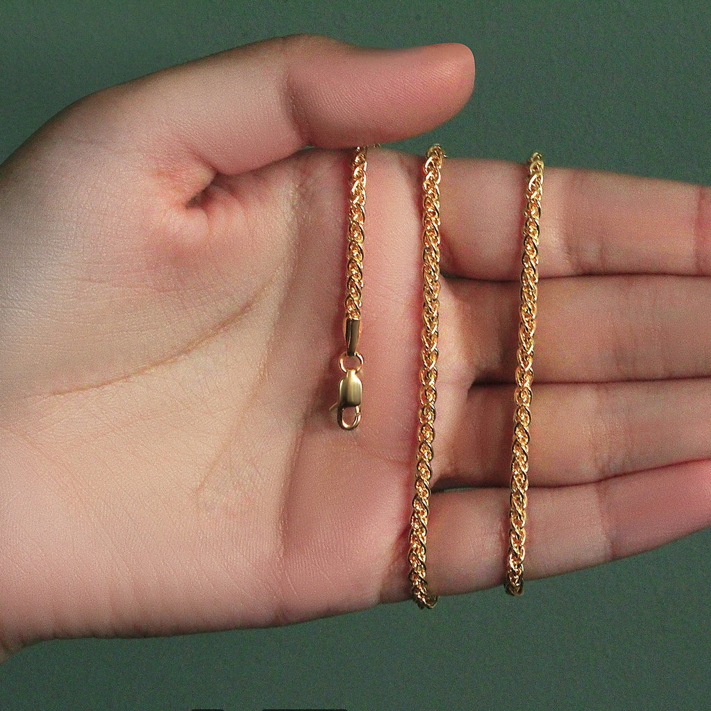 14K Yellow Gold Lightweight Wheat Chain – 2.80mm, Solid Gold