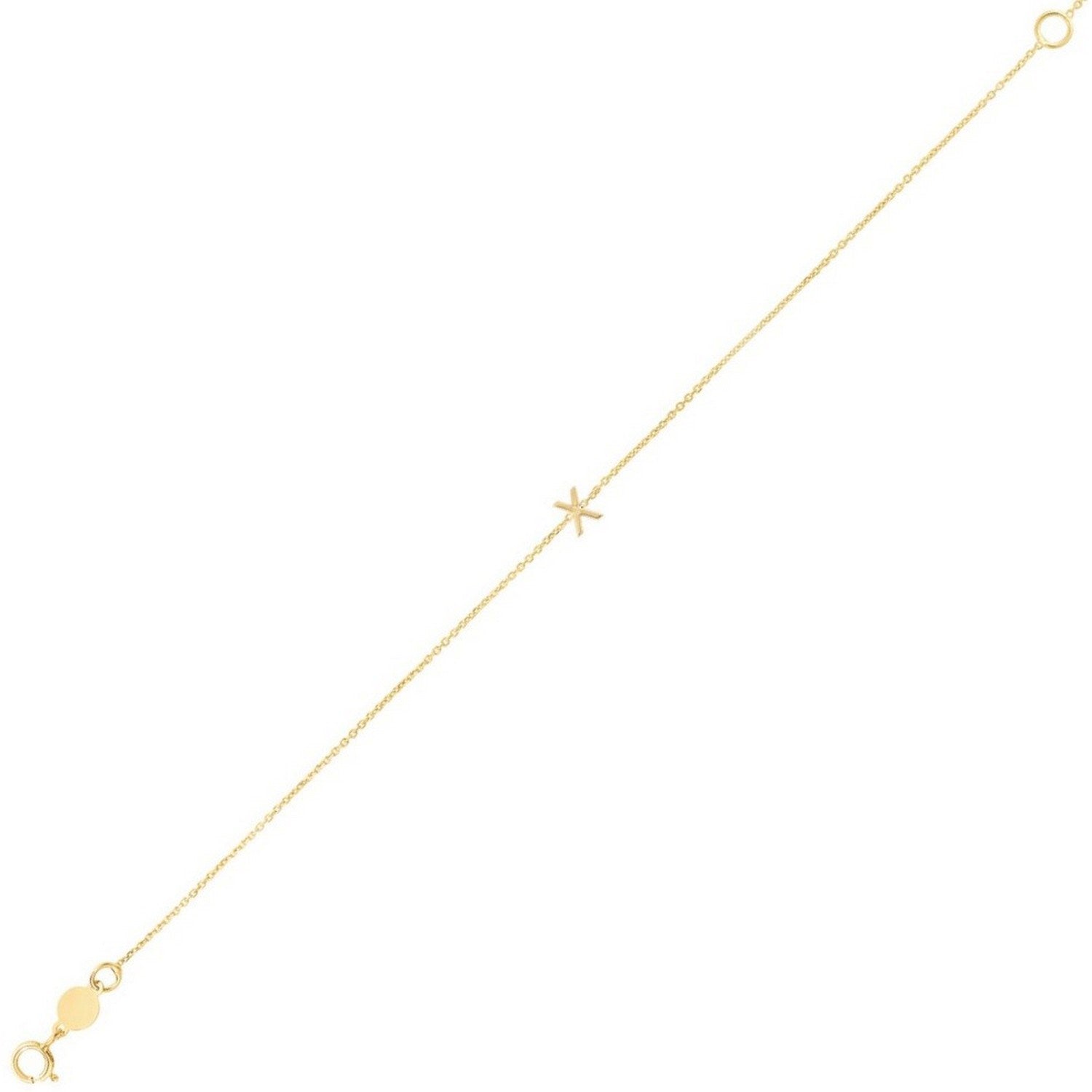 14K Yellow Gold Women's Mini Initial X Bracelet – 7 Inches – 14K Gold
