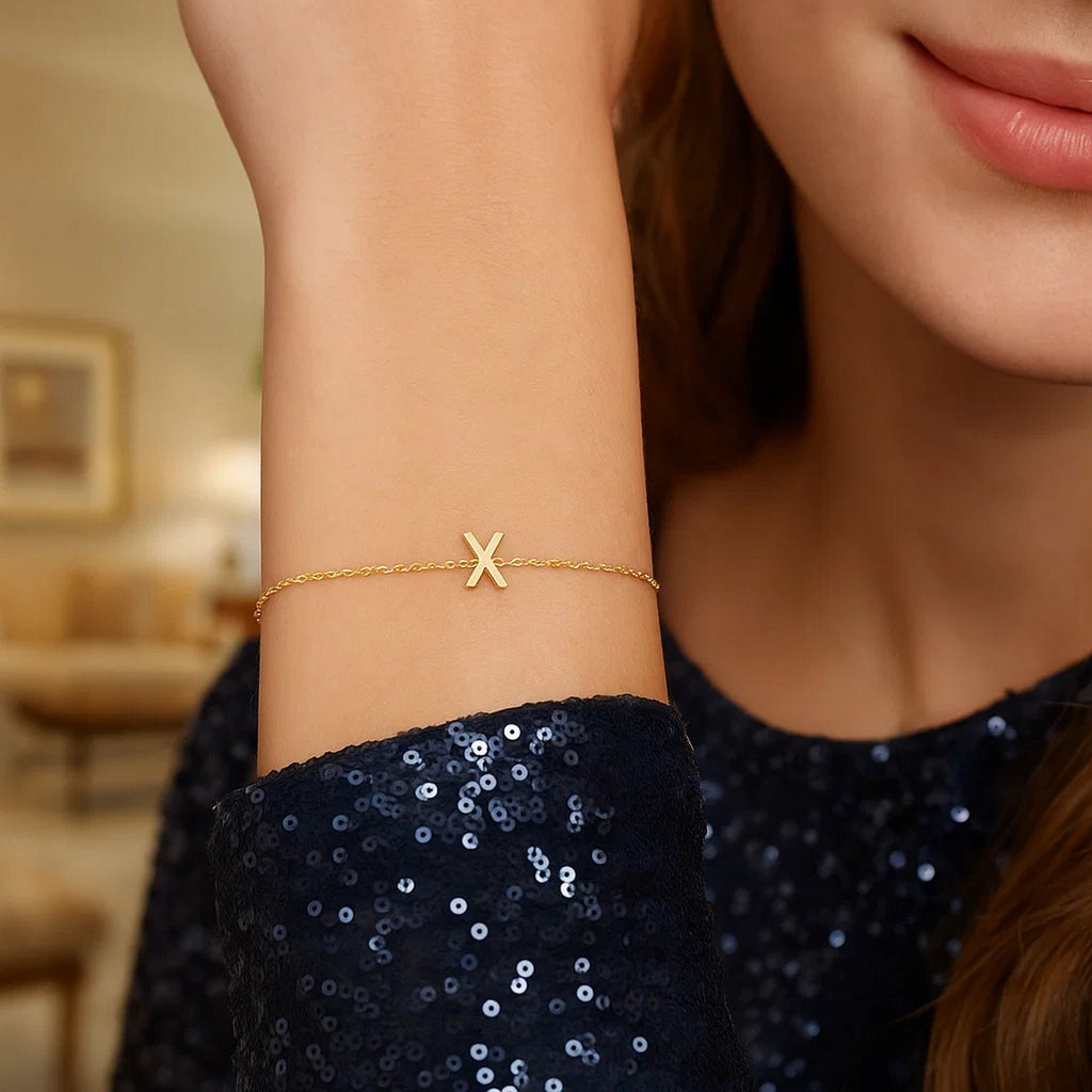 14K Yellow Gold Women's Mini Initial X Bracelet – 7 Inches – 14K Gold