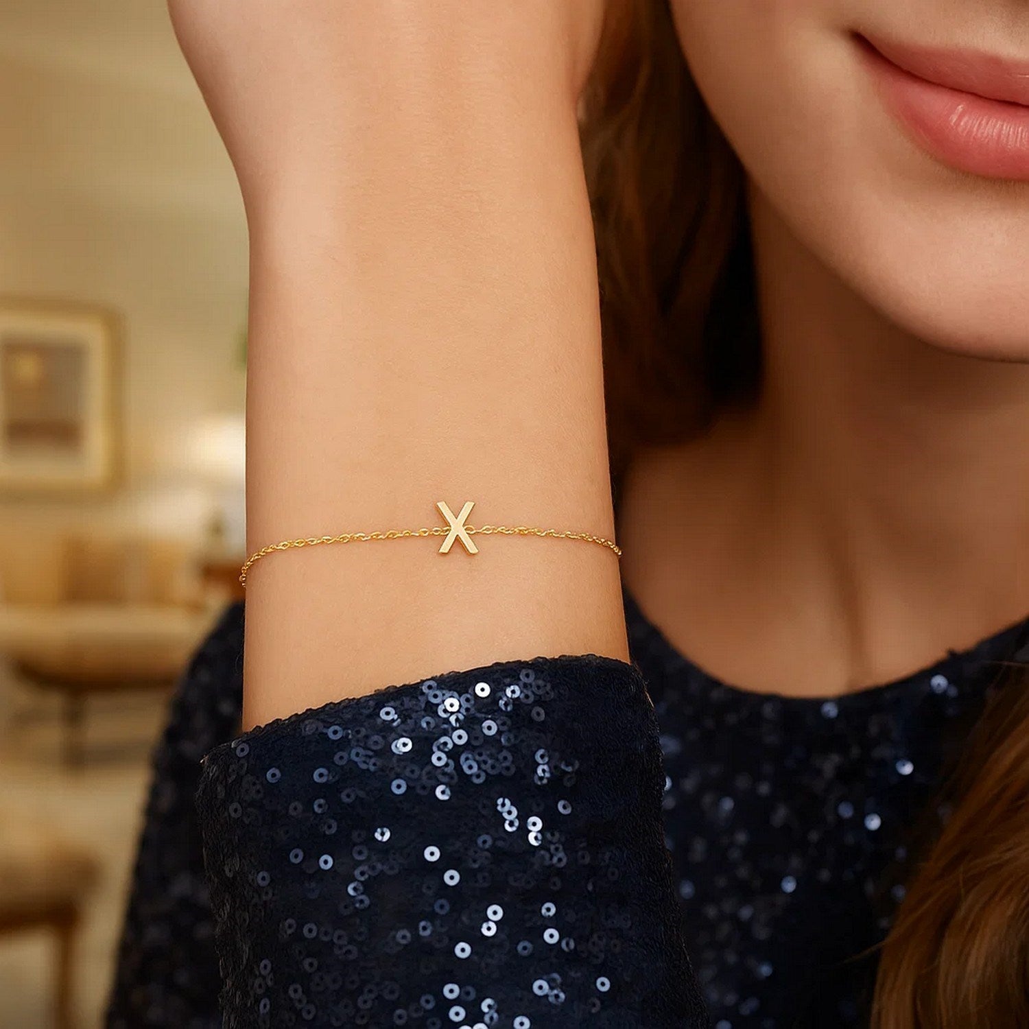 14K Yellow Gold Women's Mini Initial X Bracelet – 7 Inches – 14K Gold