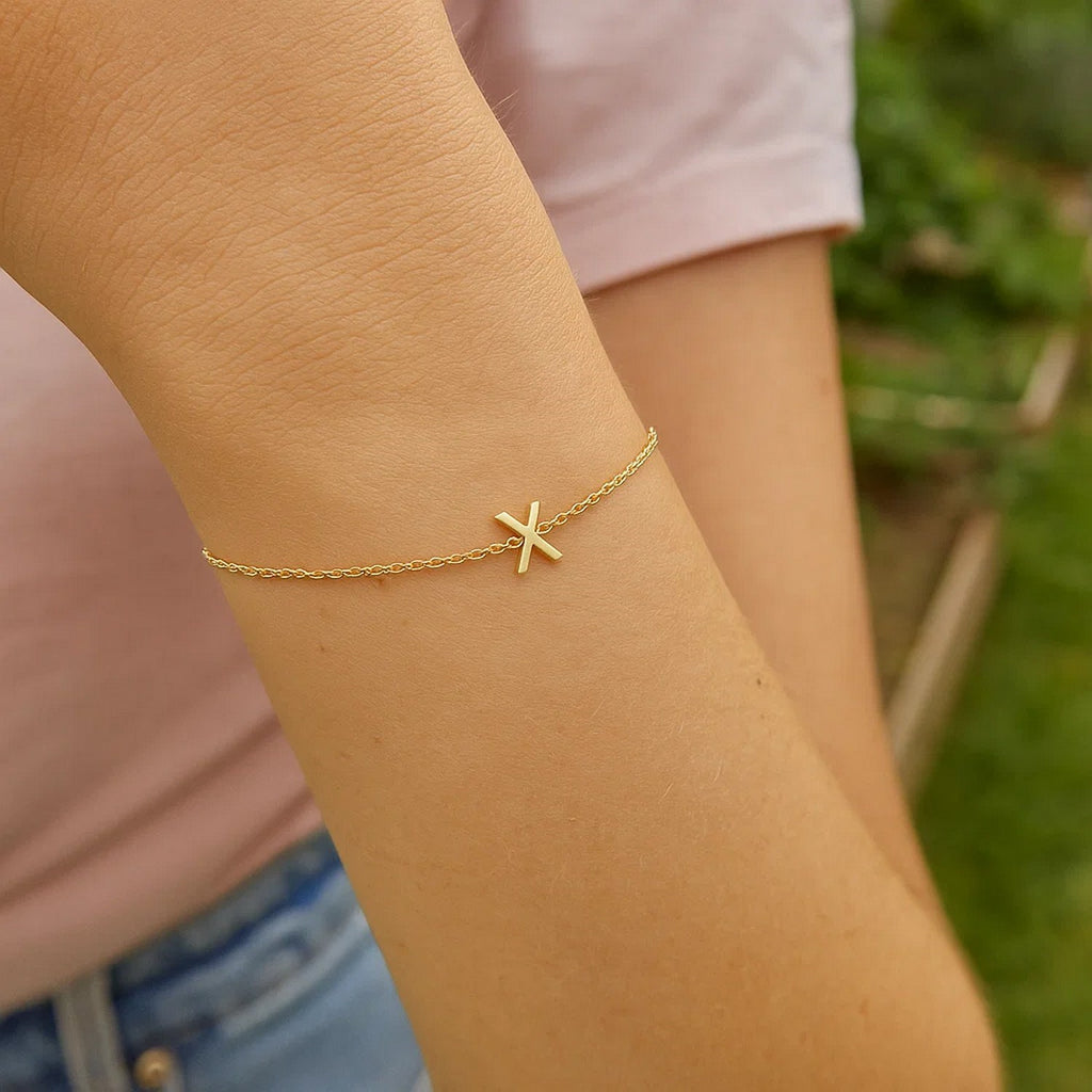 14K Yellow Gold Women's Mini Initial X Bracelet – 7 Inches – 14K Gold