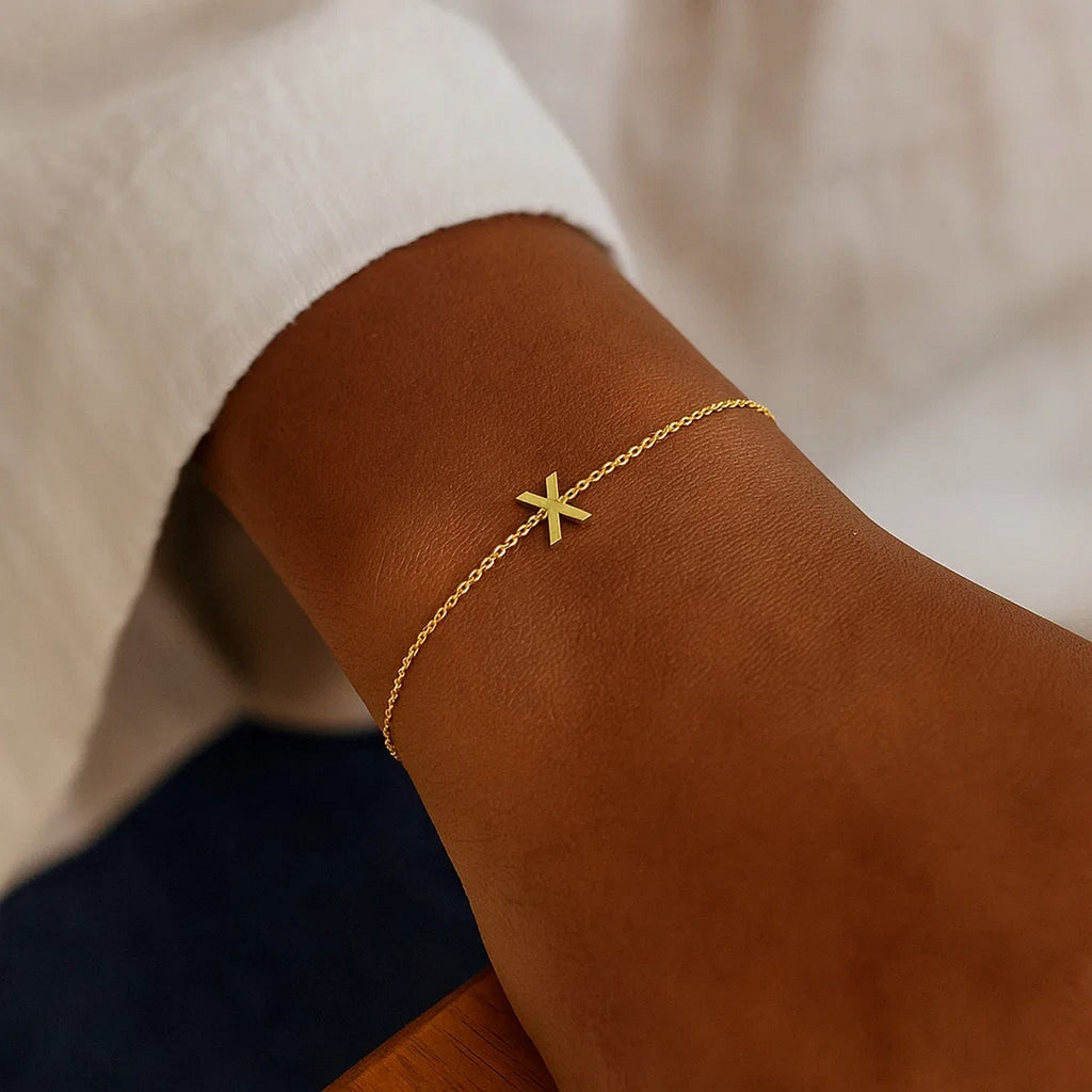 14K Yellow Gold Women's Mini Initial X Bracelet – 7 Inches – 14K Gold