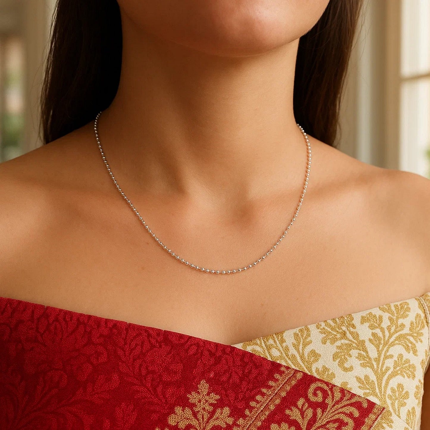 14k White Gold Diamond Cut Bead Chain (0.90 mm)
