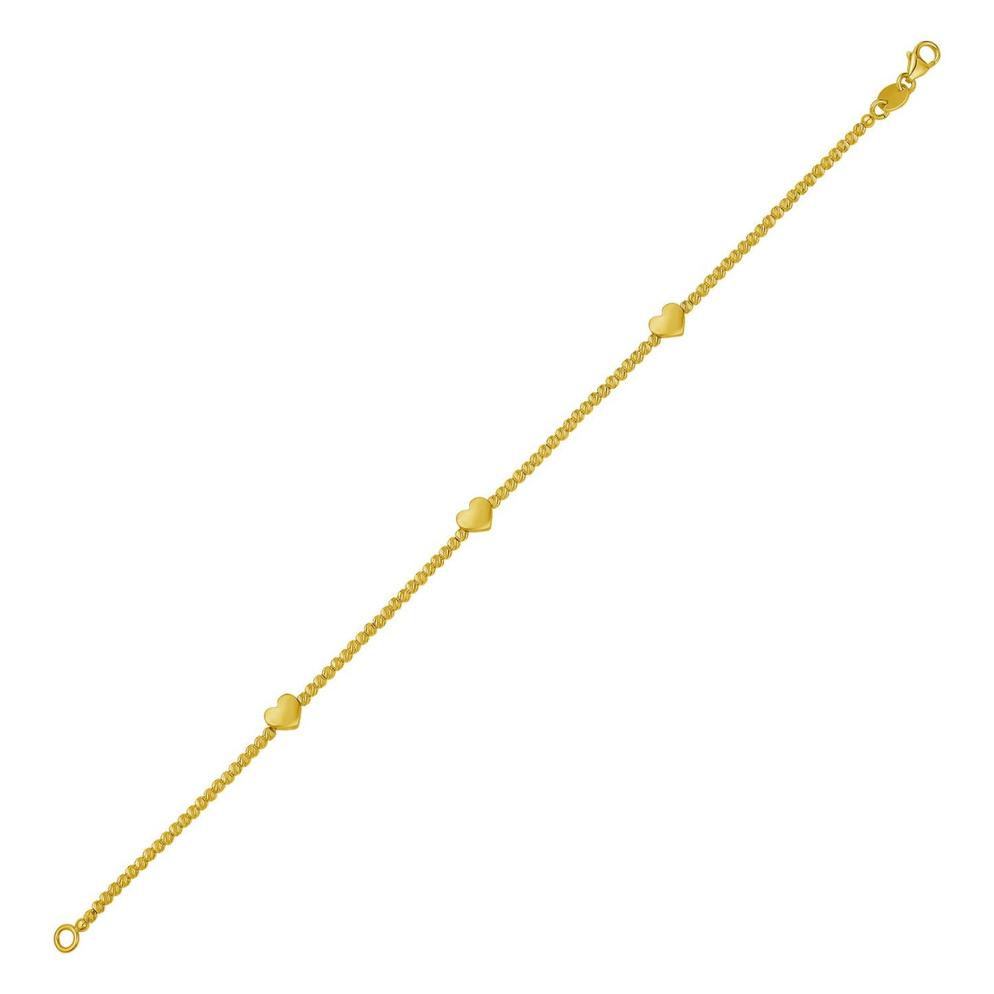 14K Yellow Gold Heart Station Beaded Bracelet 7"