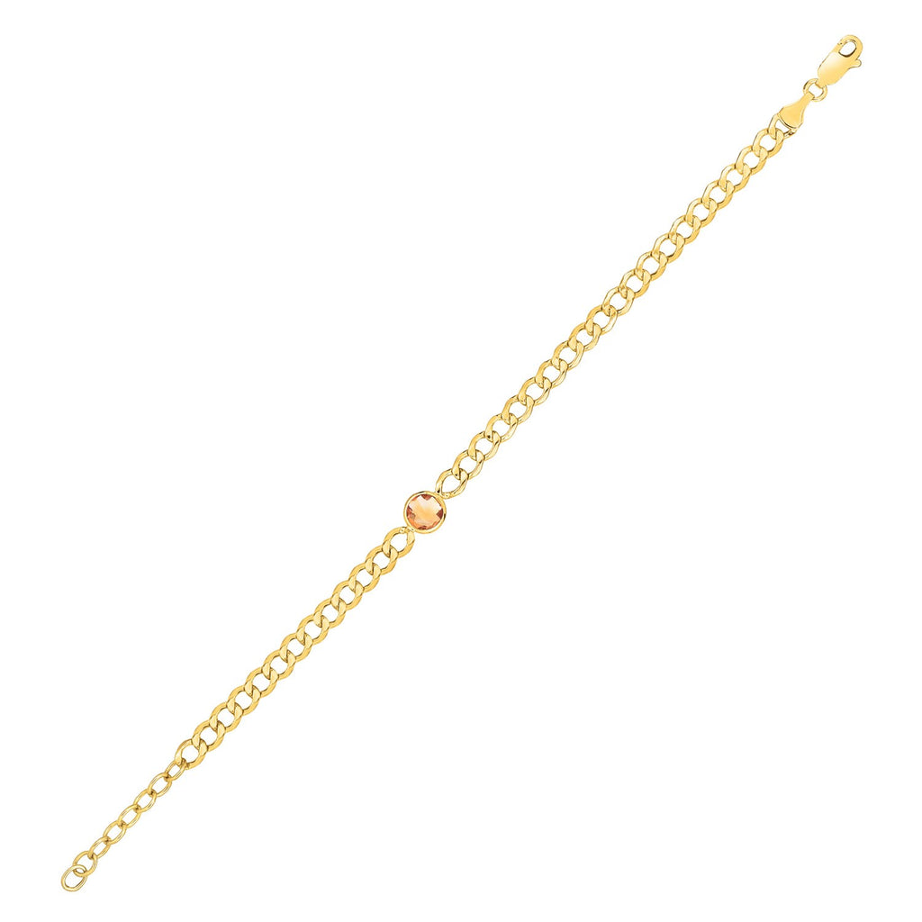14K Yellow Gold Citrine Curb Chain Bracelet (3.60mm)