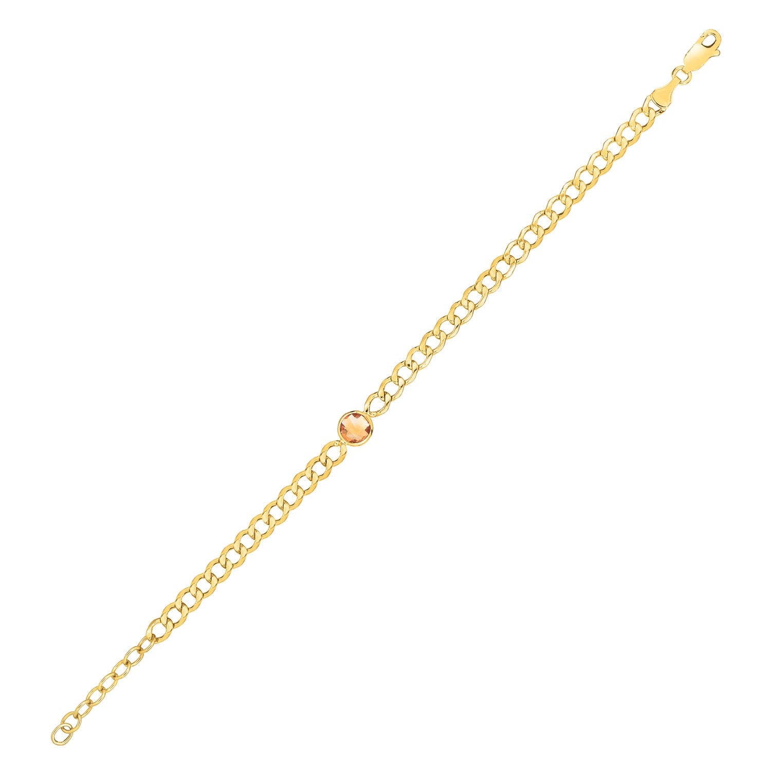 14K Yellow Gold Citrine Curb Chain Bracelet (3.60mm)