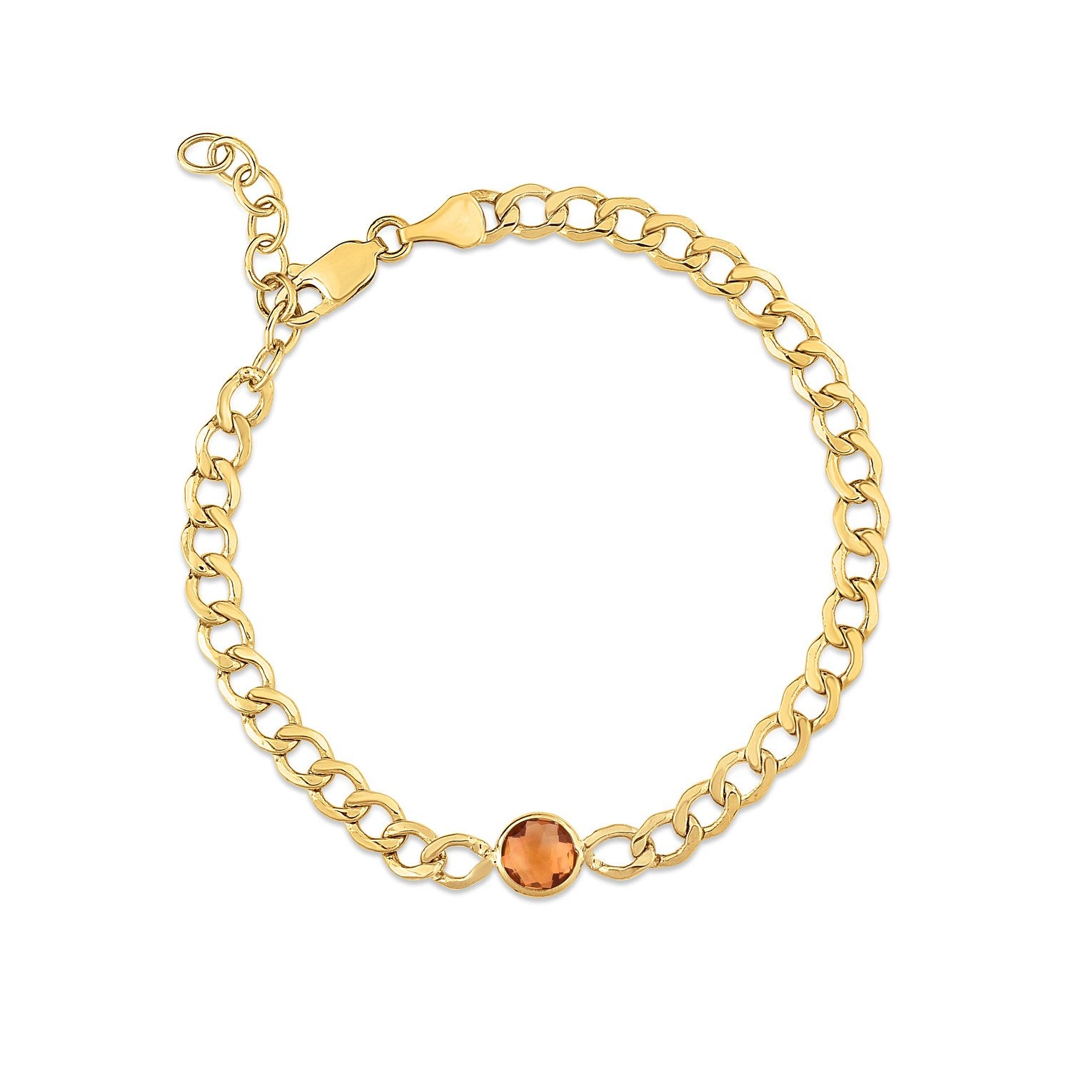14K Yellow Gold Citrine Curb Chain Bracelet (3.60mm)