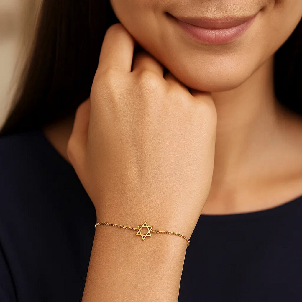 14k Yellow Gold Star of David Bracelet