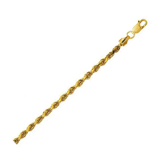 14K Yellow Gold Hollow Diamond Cut Rope Chain Necklace (3.20mm)