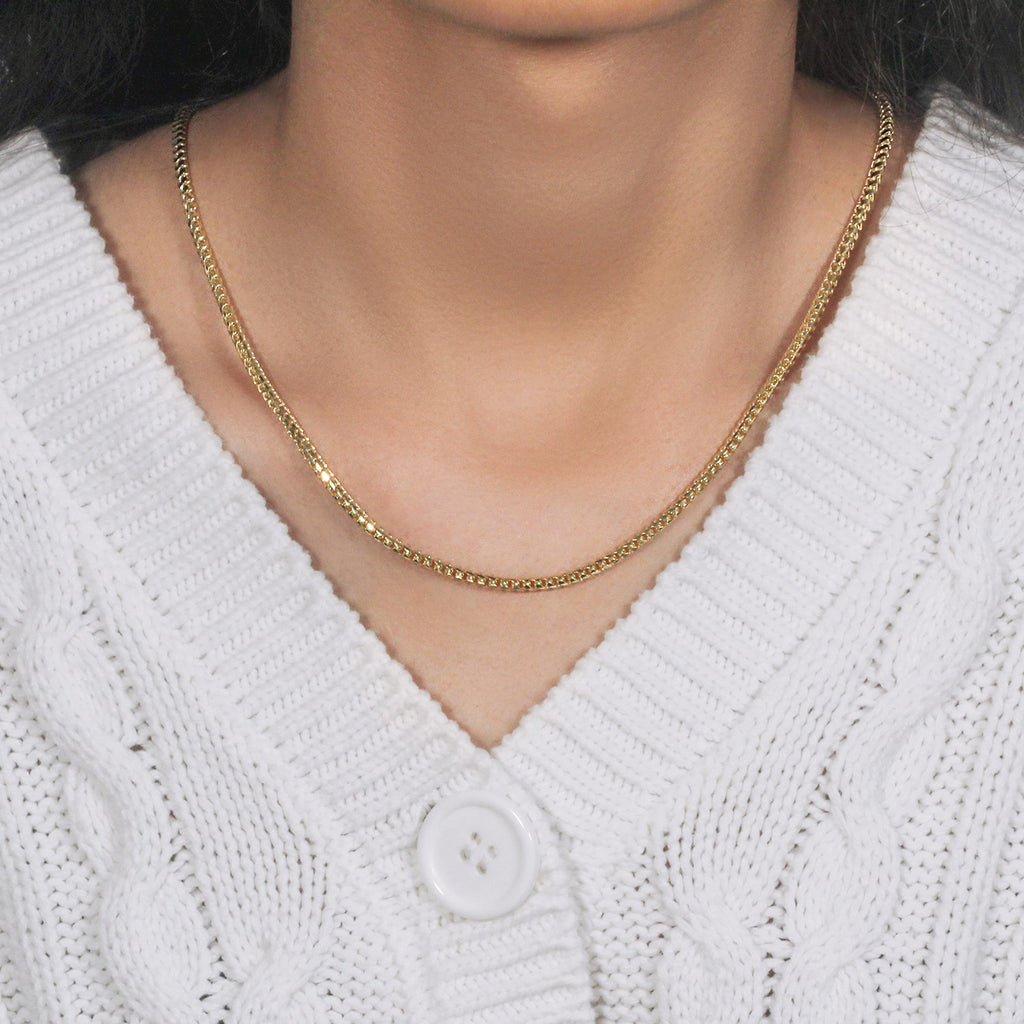 14K Yellow Gold Solid Diamond Cut Round Franco Chain Necklace (2.70mm)