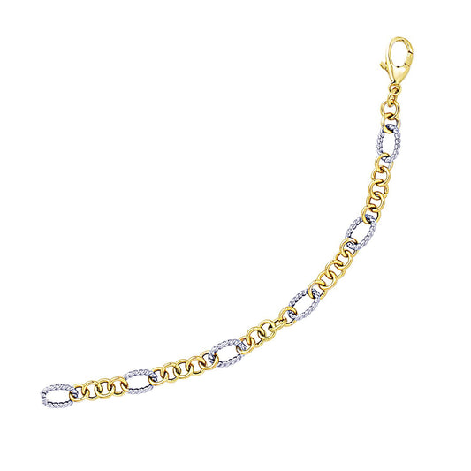 14K Two-Tone Gold Rope Motif Oval & Round Link Chain Bracelet (8.80mm)