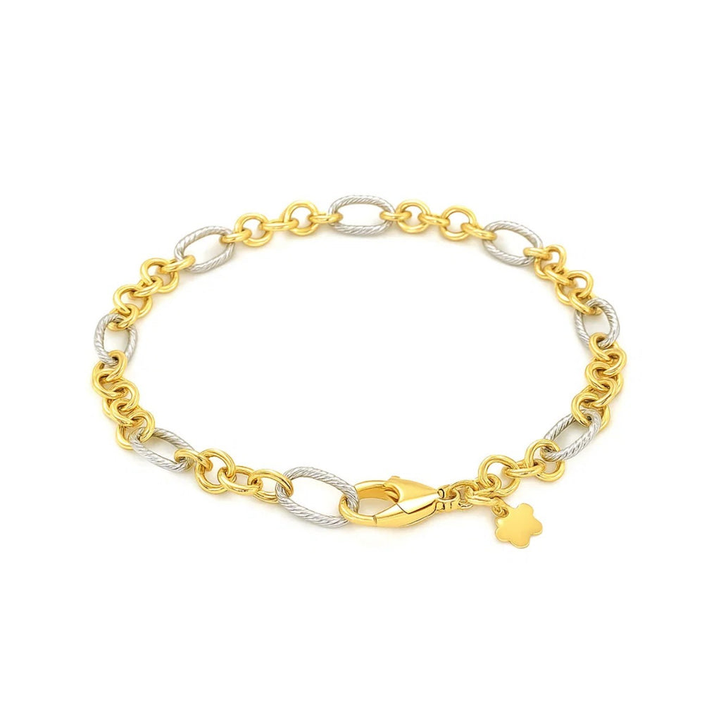 14K Two-Tone Gold Rope Motif Oval & Round Link Chain Bracelet (8.80mm)