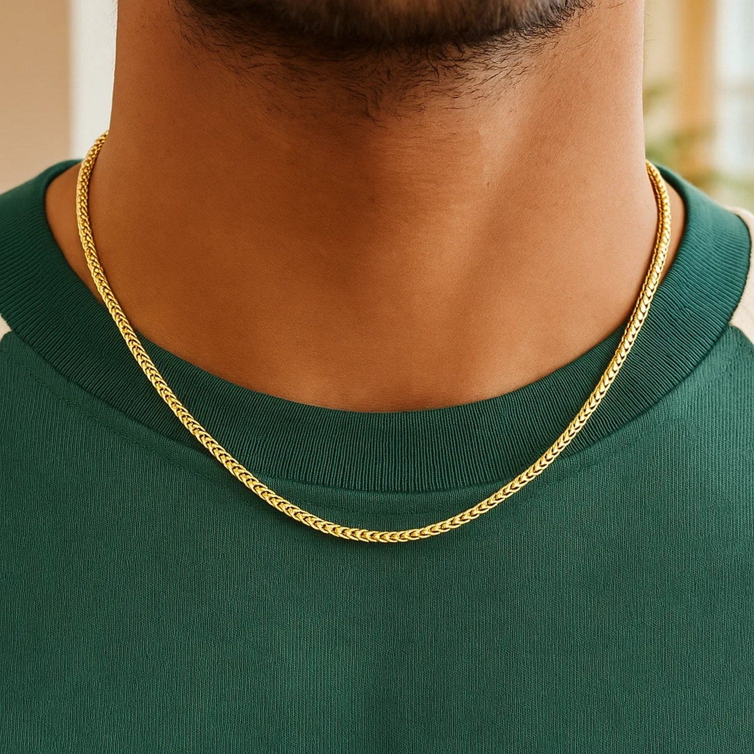 14K Yellow Gold Solid Diamond Cut Round Franco Chain Necklace (3.10mm)