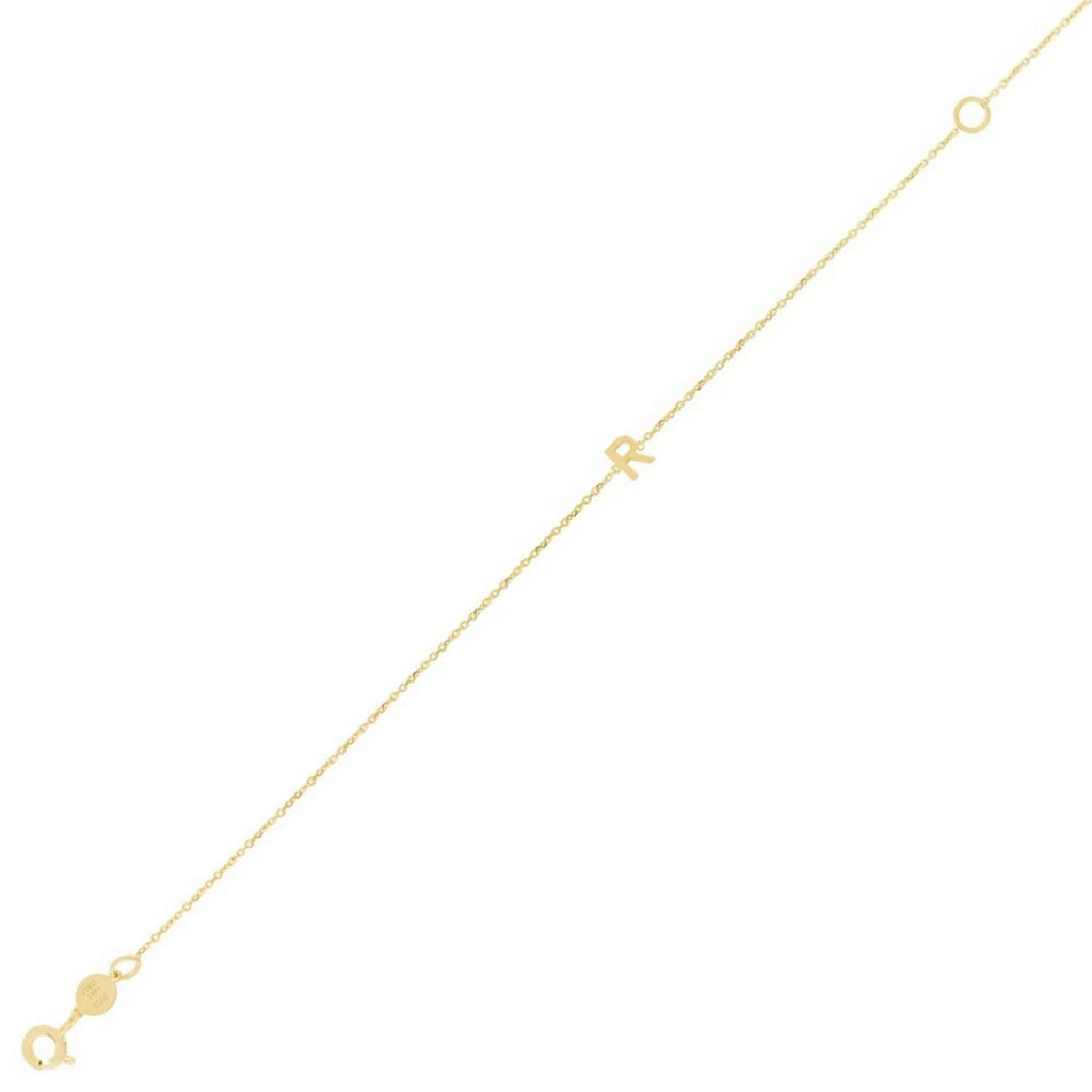 14K Yellow Gold Women's Mini Initial R Bracelet – 7 Inches – 14K Gold