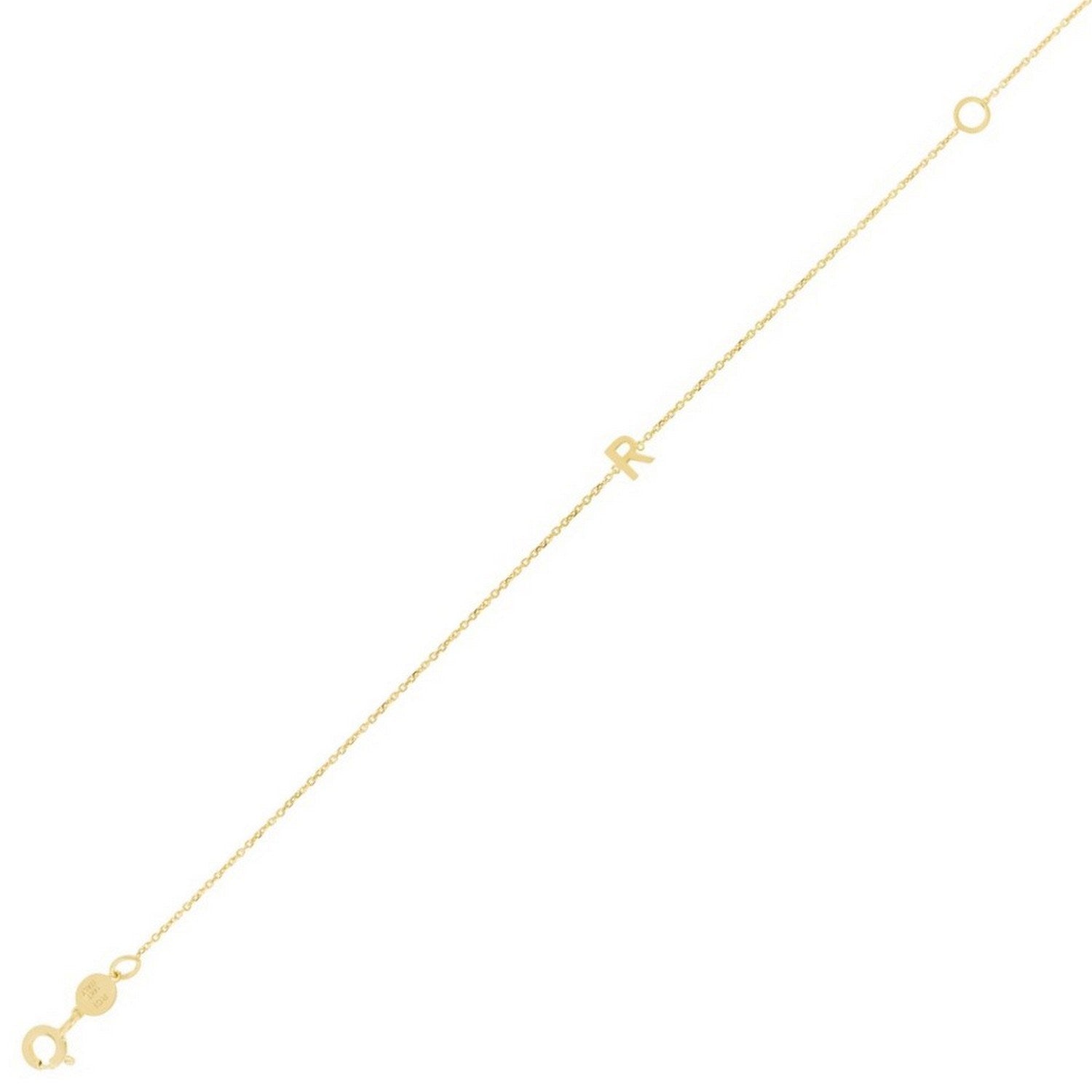 14K Yellow Gold Women's Mini Initial R Bracelet – 7 Inches – 14K Gold