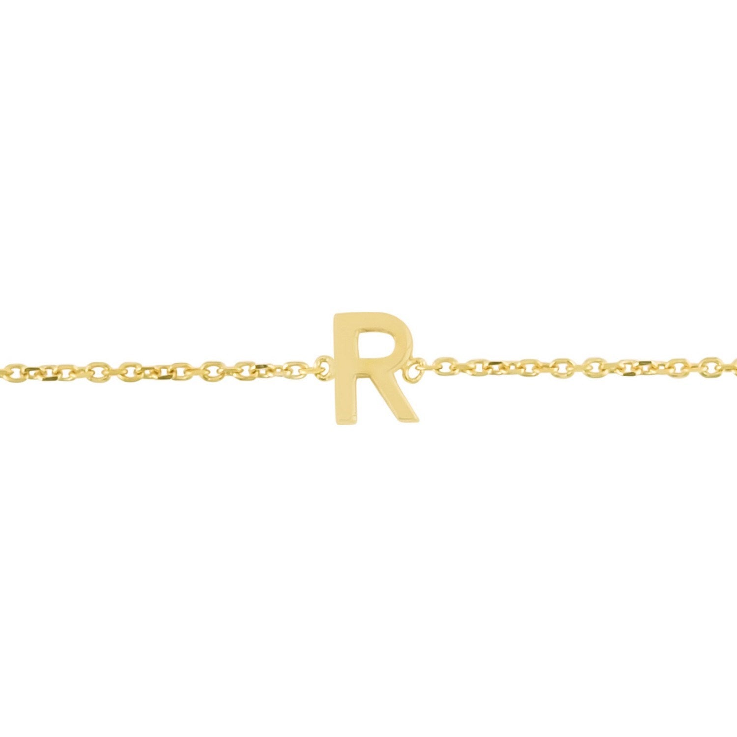 14K Yellow Gold Women's Mini Initial R Bracelet – 7 Inches – 14K Gold
