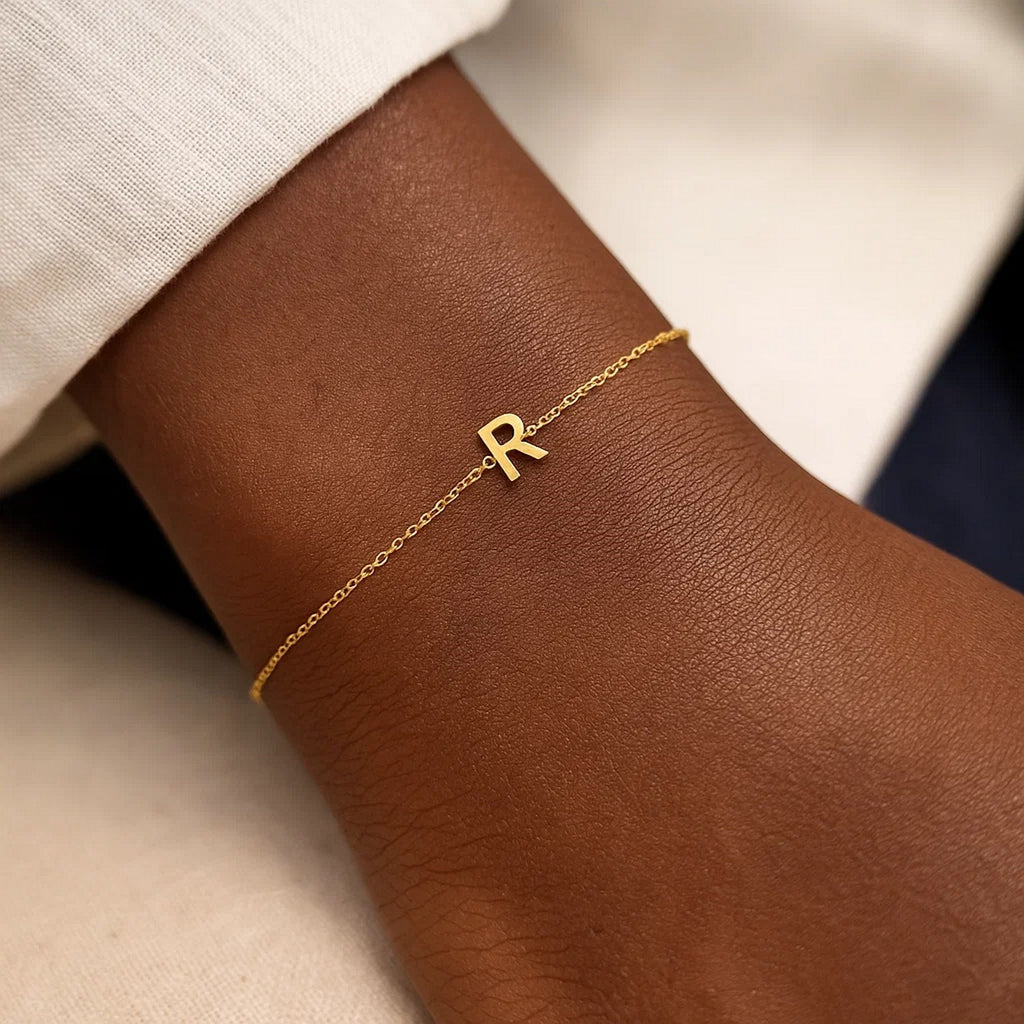 14K Yellow Gold Women's Mini Initial R Bracelet – 7 Inches – 14K Gold