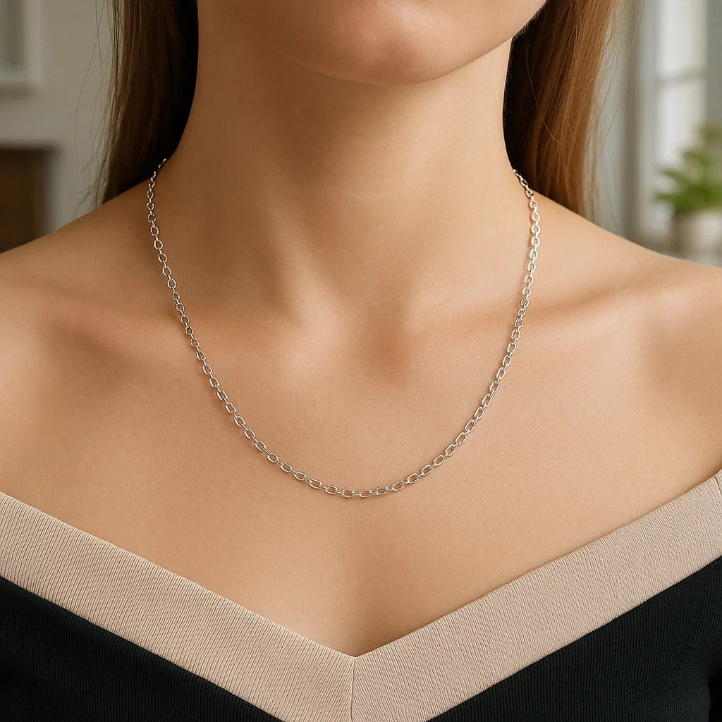 14K White Gold Round Cable Link Chain Necklace (2.40 mm)