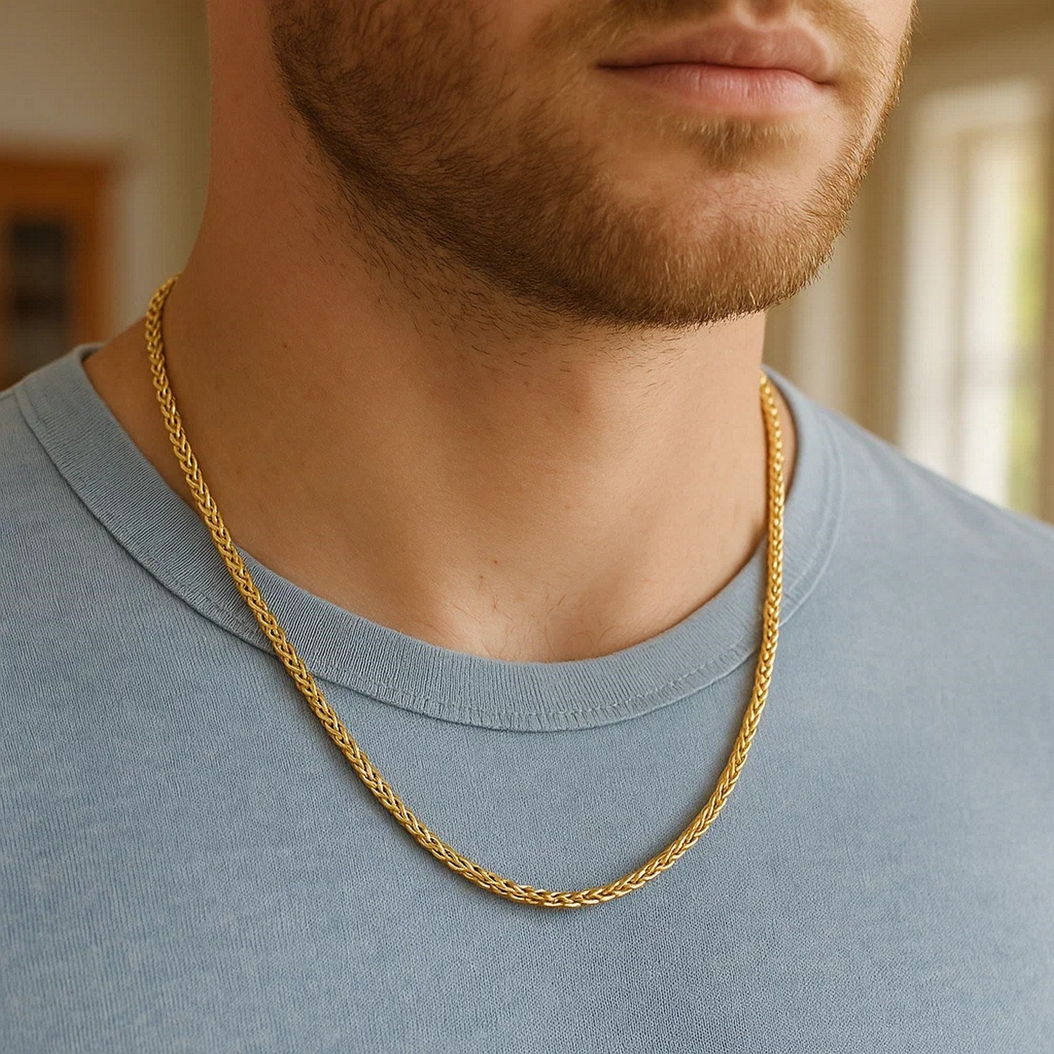 14K Yellow Gold Diamond Cut Round Franco Chain Necklace (3.20mm)