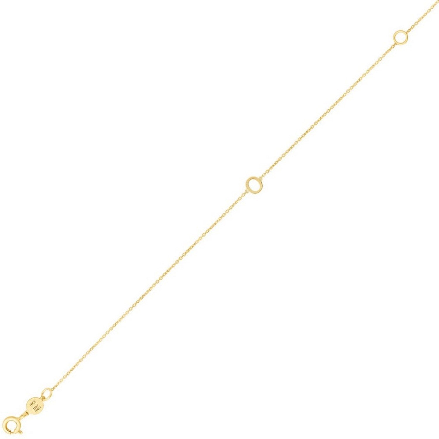 14K Yellow Gold Women's Mini Initial O Bracelet – 7 Inches – 14K Gold